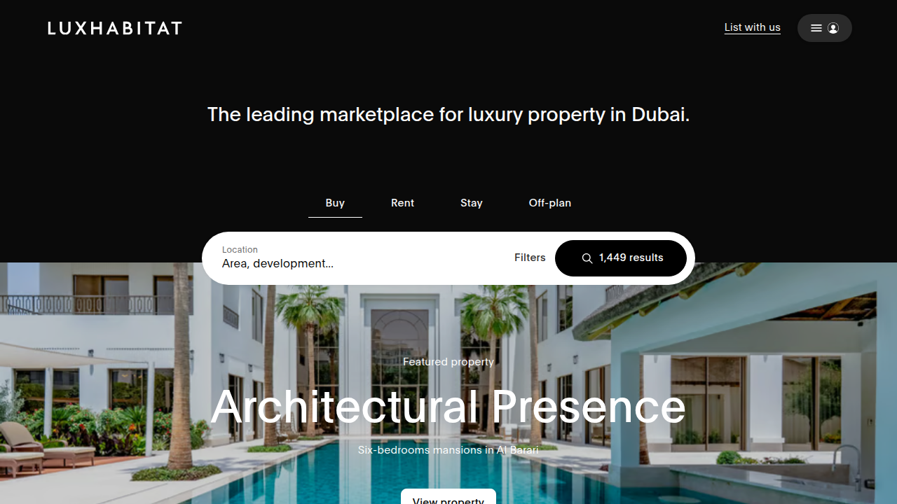 The Luxhabitat website, a prominent luxury real estate brokerage in Dubai mentioned in the article.