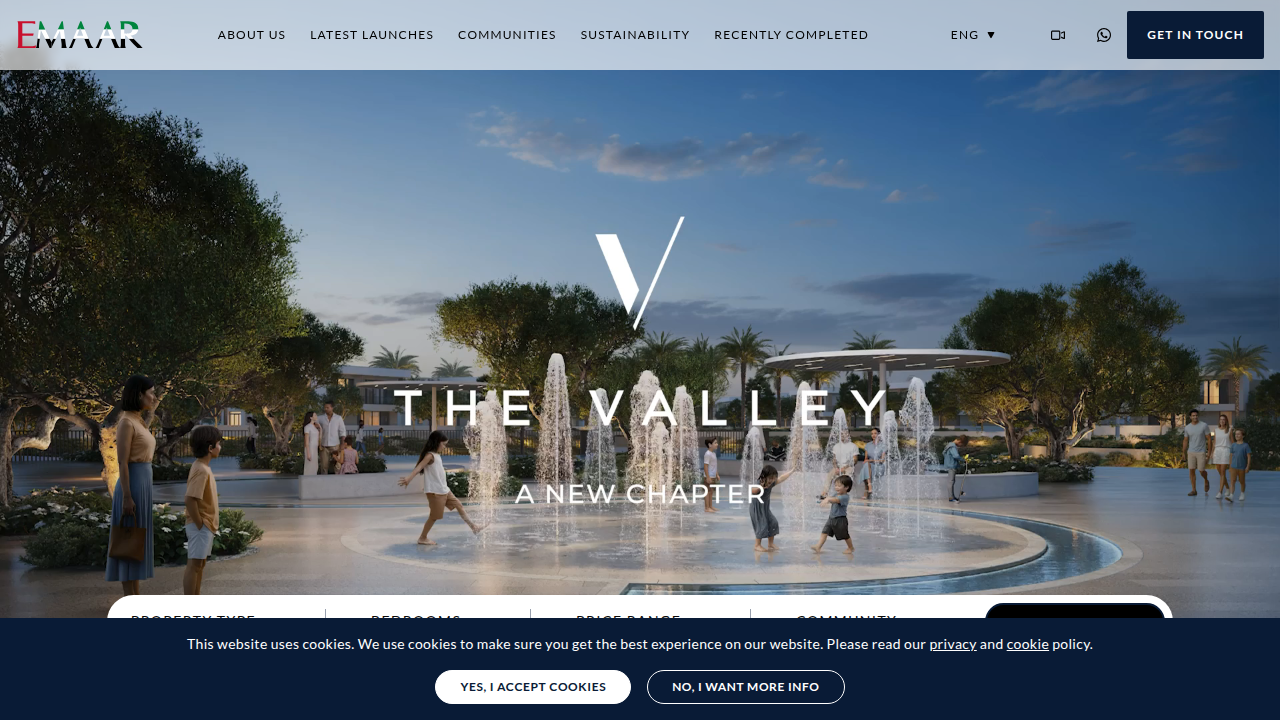 The homepage of Emaar Properties, a leading developer mentioned in the context of Palm Jumeirah.