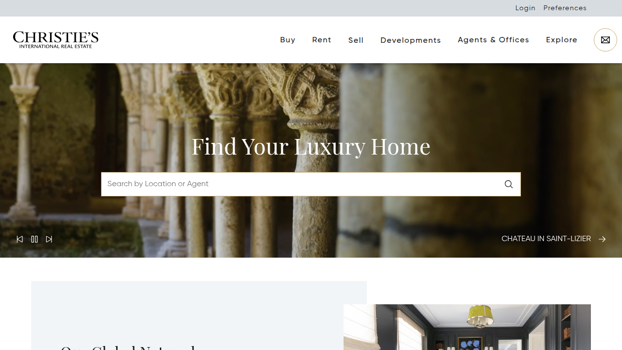 Screenshot of the Christie's International Real Estate homepage, representing a luxury real estate agency.