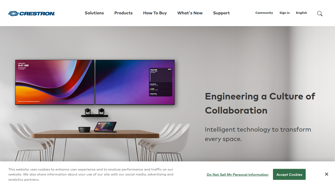 Screenshot of Crestron's website, a leading provider of high-end smart home automation systems.