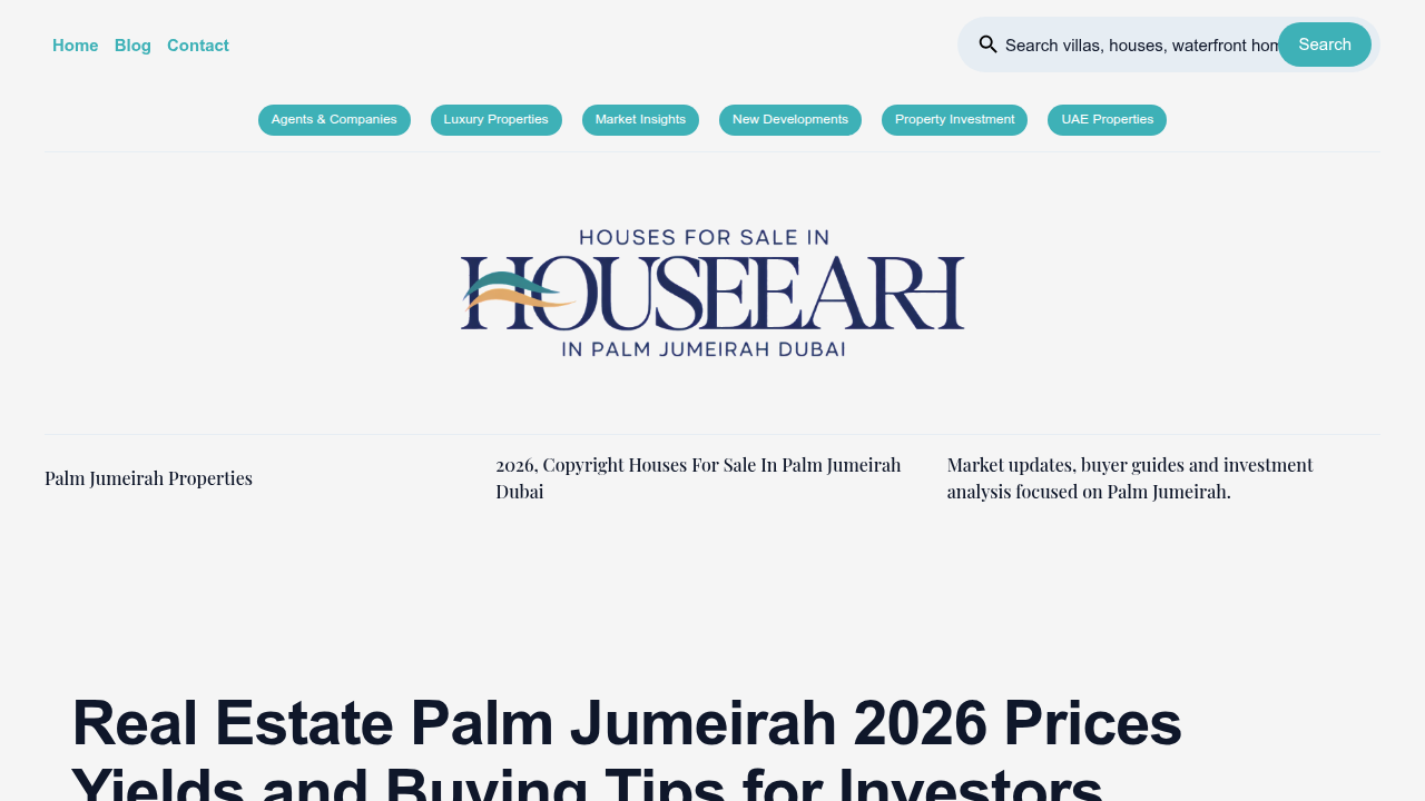 Screenshot of a leading real estate guide for Palm Jumeirah, offering insights into market prices and buying strategies.