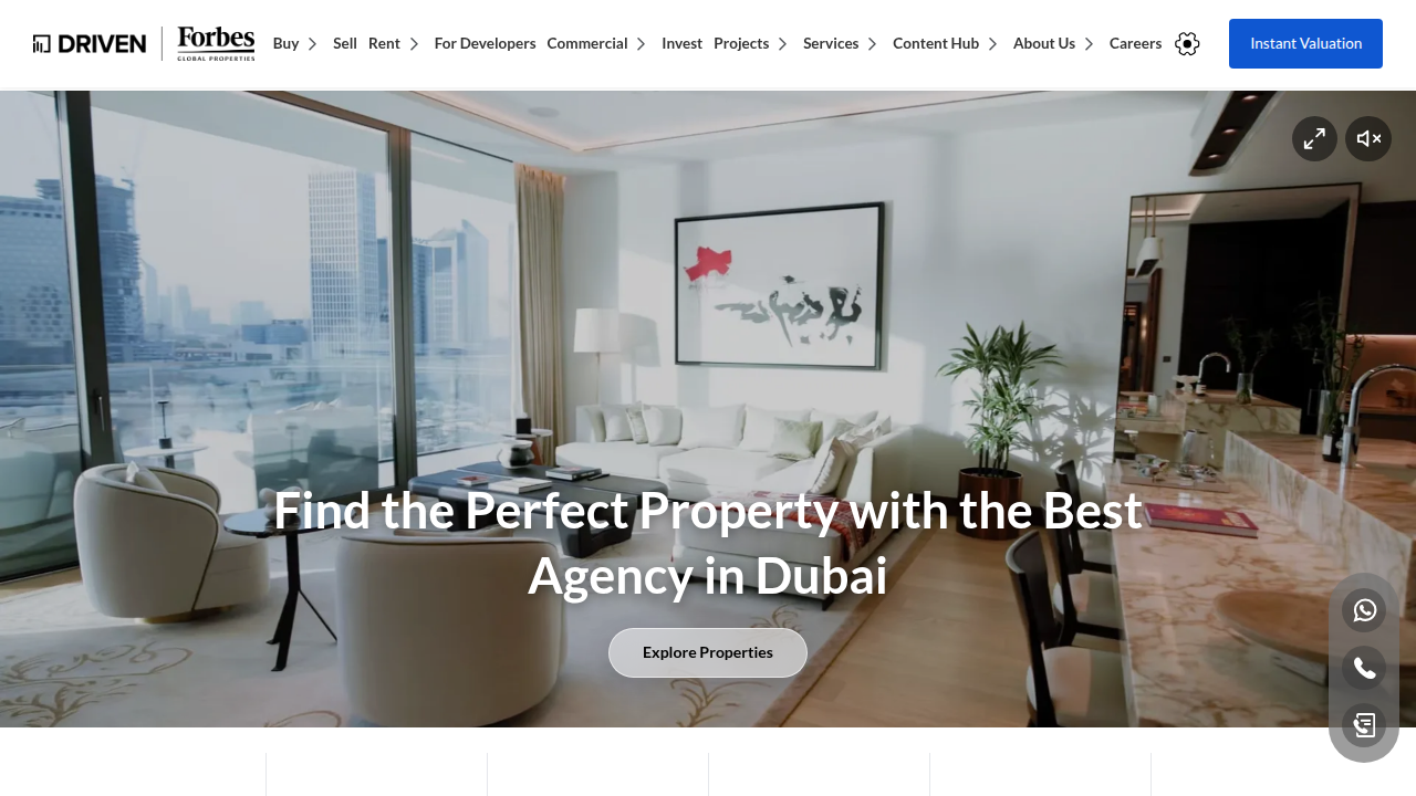 Driven Properties homepage, a prominent firm offering insights into Dubai's real estate market trends and valuations.