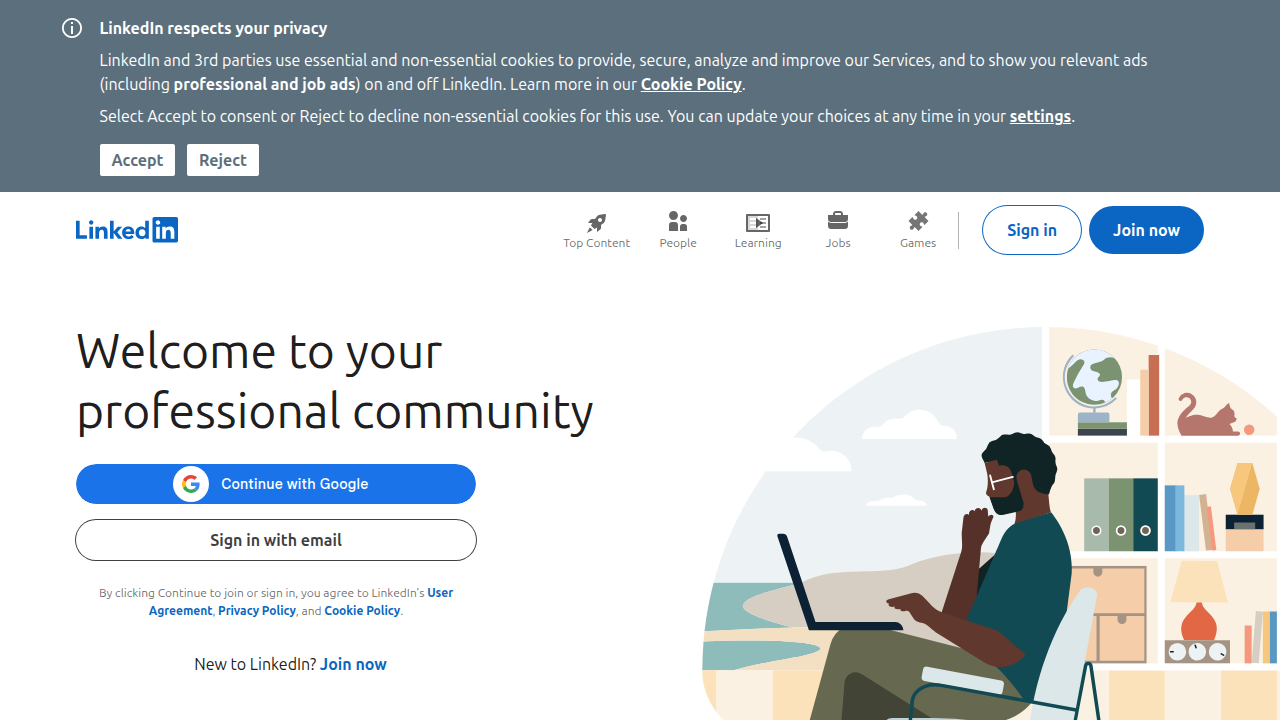 A screenshot of the LinkedIn homepage, a professional networking platform and source for market data and reports related to UAE real estate.