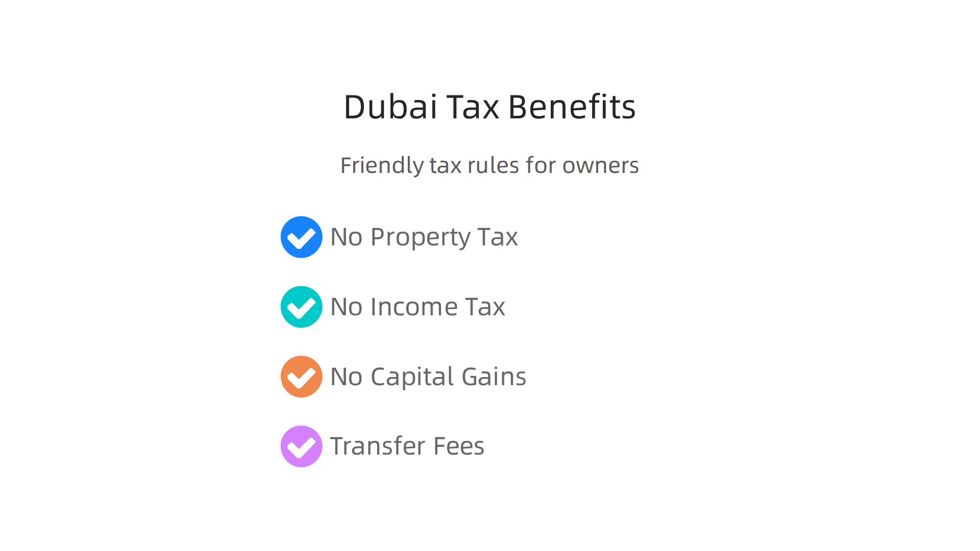 An infographic highlighting the favorable tax structure for property owners and investors in Dubai.
